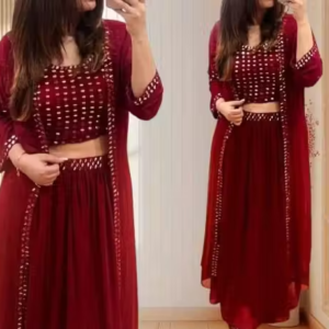 Maroon Georgette Indo-Western Gown Set for Women