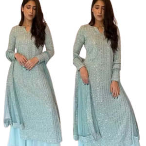 Women Georgette Embroidered Semi-Stitched Suit with Dupatta