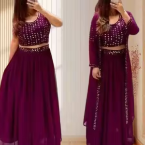 Purple Wine Georgette Indo-Western Gown Set for Women