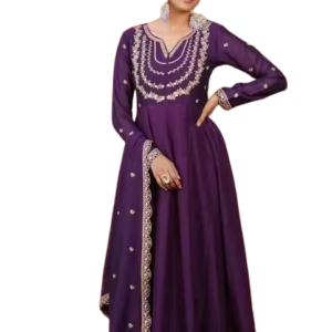 Women Silk Blend Embroidered Anarkali Kurta Set with Dupatta
