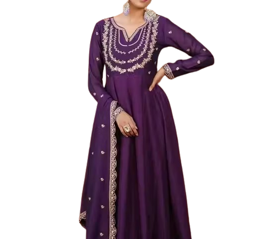 Women Silk Blend Embroidered Anarkali Kurta Set with Dupatta