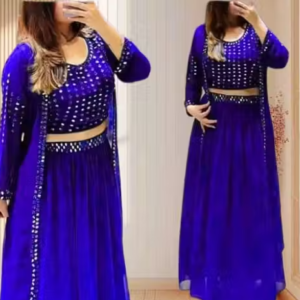 Blue Georgette Indo-Western Gown Set for Women