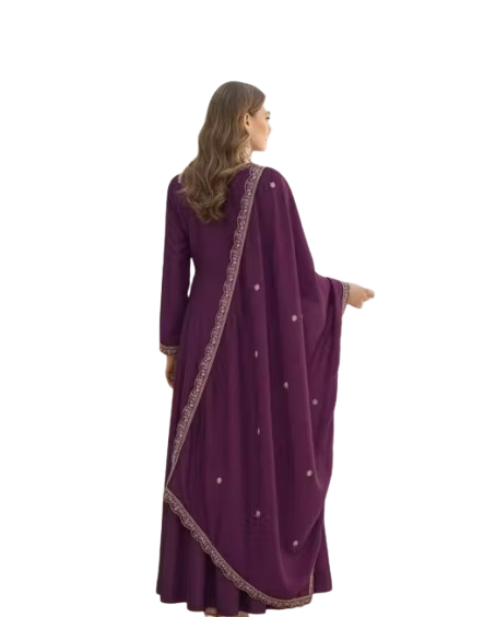 Women Silk Blend Embroidered Anarkali Kurta Set with Dupatta - Image 3