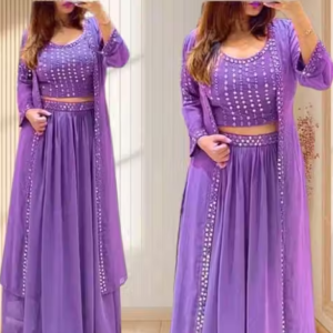 Lavender Pink Georgette Indo-Western Gown Set for Women