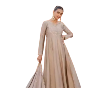 Women Vichitra Silk Embroidered Anarkali Kurta Set with Dupatta