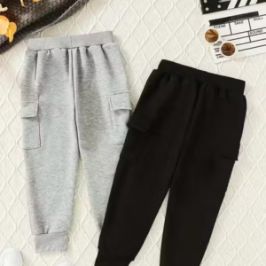 Kids Cotton Regular Fit Cargo Pants & Joggers Set (Pack of 2 - Black & Grey)