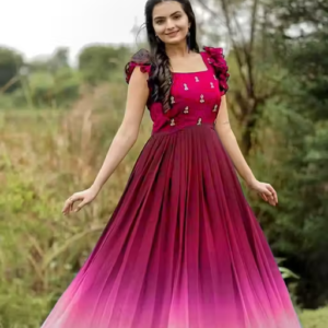 Pink Faux Georgette Embroidered Ombre Gown for Women