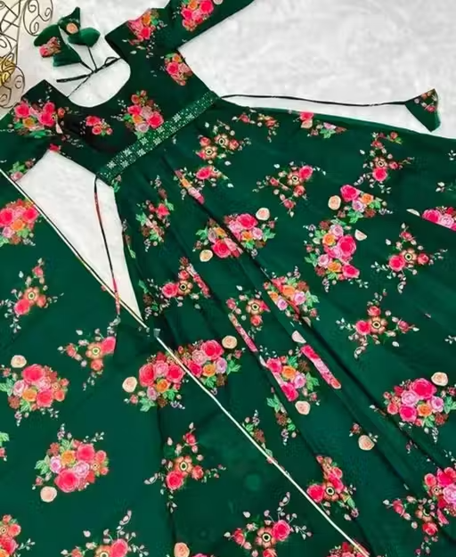 Flower Print Long Kurti With Dupatta (No Bottomwear)