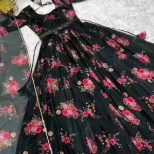 Flower Print Long Kurti With Dupatta (No Bottomwear)