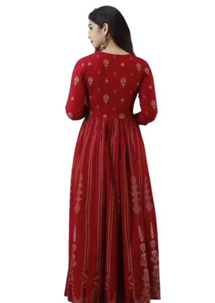 Women Rayon Printed Anarkali Kurta - Image 2
