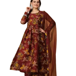 Women Georgette Floral Printed Long Sleeve Gown
