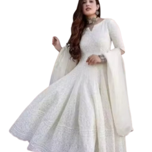 Chikankari Anarkali Kurta with Chanderi Silk Dupatta