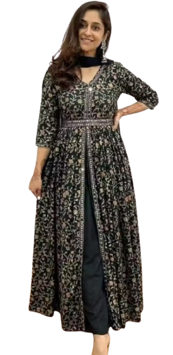 Women Printed Rayon Anarkali Kurta with Dupatta
