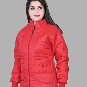 Women Red Winter Quilted Jacket