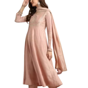 Women Silk Solid Anarkali Kurta Pant Set