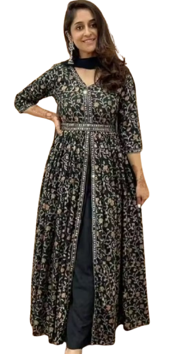 Women Printed Rayon Anarkali Kurta with Dupatta - Image 2