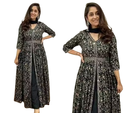 Women Printed Rayon Anarkali Kurta with Dupatta - Image 3