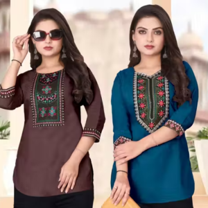 Women Cotton Blend Solid Short Kurti