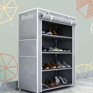Plastic Pipe Shoe Rack with Cover 4 Layer Grey