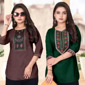 Women Cotton Blend Solid Short Kurti