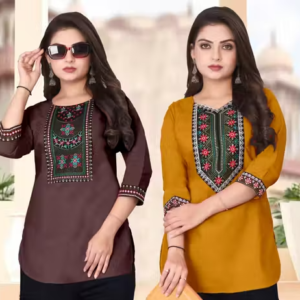 Women Cotton Blend Solid Short Kurti