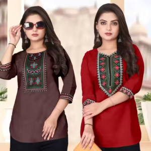 Women Cotton Blend Solid Short Kurti
