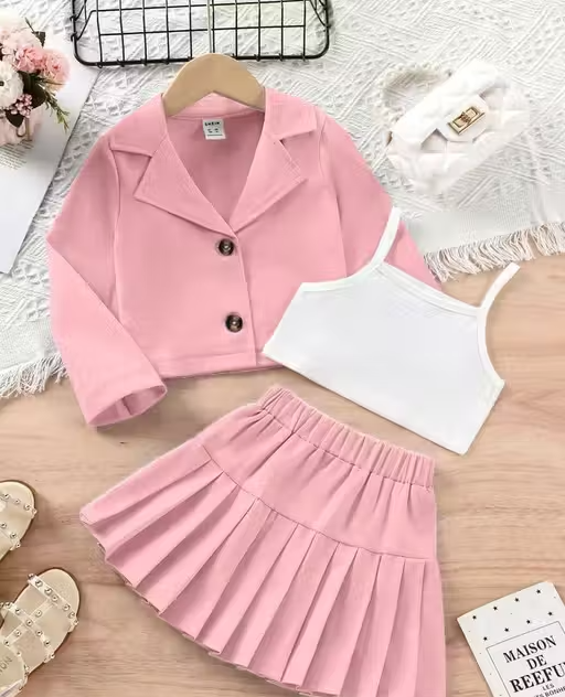 Girls Polyester Top & Bottom Clothing Set