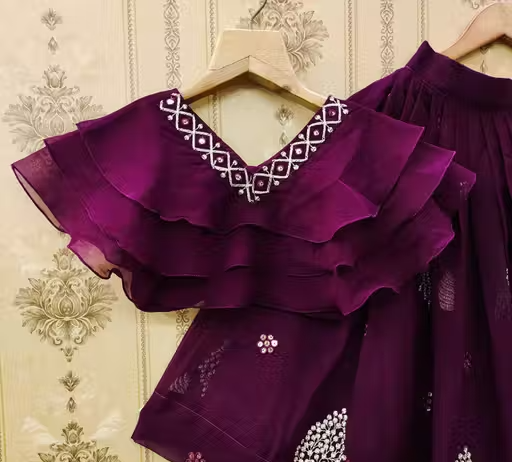 Girls Embroidered Lehenga Choli Set - Image 2