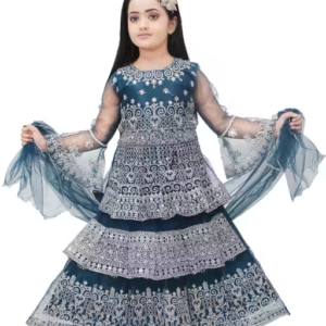 Girls Net Embroidered Lehenga Choli Set with Dupatta