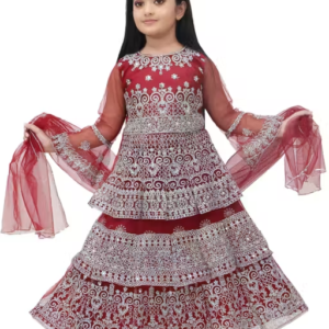 Girls Net Embroidered Lehenga Choli Set with Dupatta