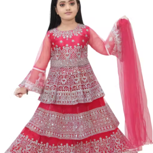 Girls Net Embroidered Lehenga Choli Set with Dupatta