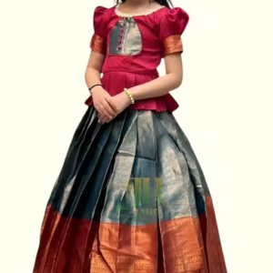 Girls South Indian Style Silk Lehenga Choli Set