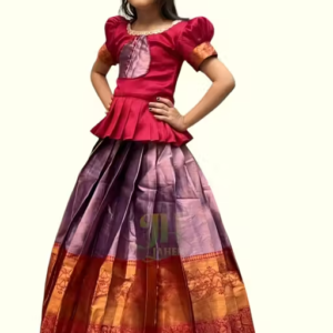 Girls South Indian Style Silk Lehenga Choli Set