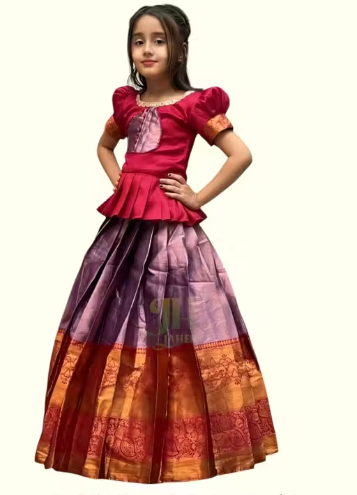 Girls South Indian Style Silk Lehenga Choli Set