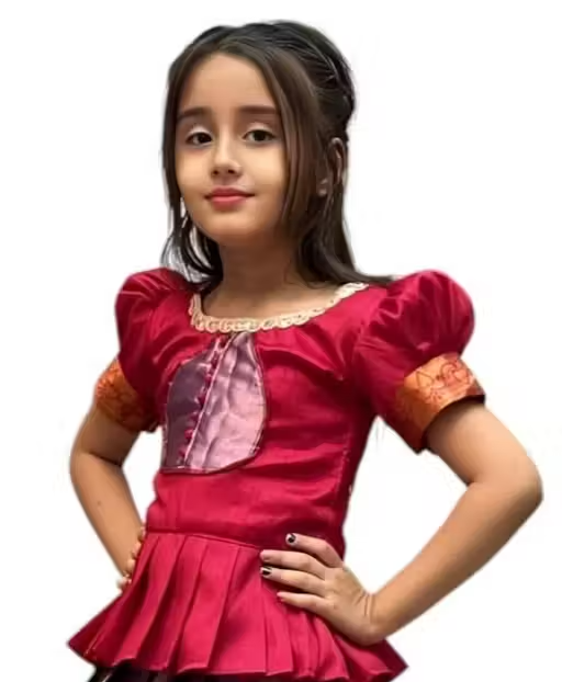 Girls South Indian Style Silk Lehenga Choli Set - Image 2