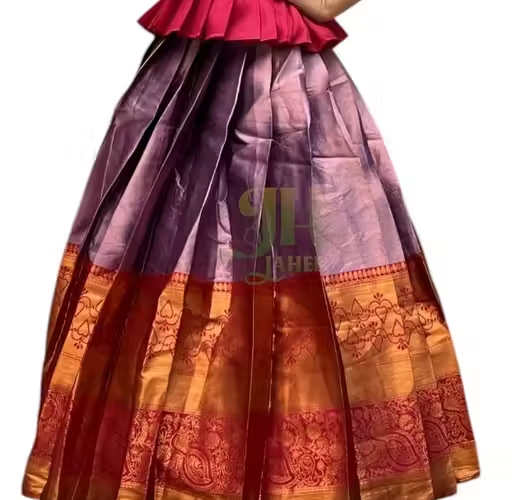 Girls South Indian Style Silk Lehenga Choli Set - Image 3