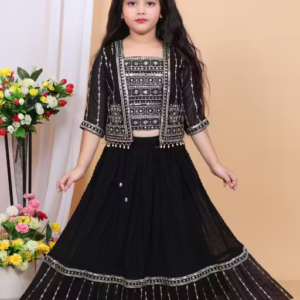Girls Embroidered Lehenga Choli Set with Jacket