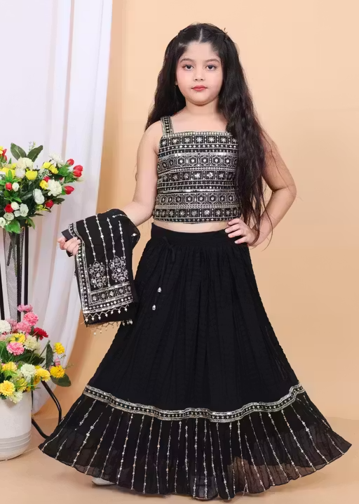 Girls Embroidered Lehenga Choli Set with Jacket - Image 2