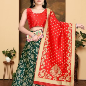 Girls Traditional Silk Lehenga Choli Set with Dupatta