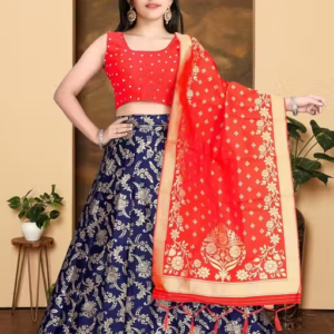 Girls Traditional Art Silk Lehenga Choli Set with Dupatta