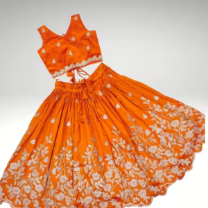 Girls Embroidered Taffeta Silk Lehenga Choli Set