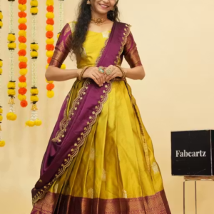 Women South Indian Style Half Saree Lehenga Set with Blouse & Dupatta