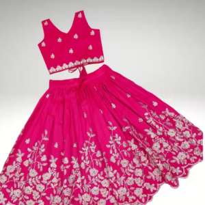 Girls Embroidered Taffeta Silk Lehenga Choli Set