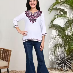 Girls Chikankari Embroidered Rayon Kurti / Top