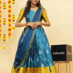 Women South Indian Style Half Saree Lehenga Set with Blouse & Dupatta