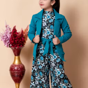 Girls Self Designed Premium Cotton Jacket Jumpsuit Dress