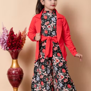 Girls Self Designed Premium Cotton Jacket Jumpsuit Dress