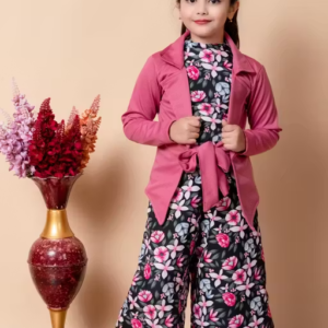 Girls Self Designed Premium Cotton Jacket Jumpsuit Dress