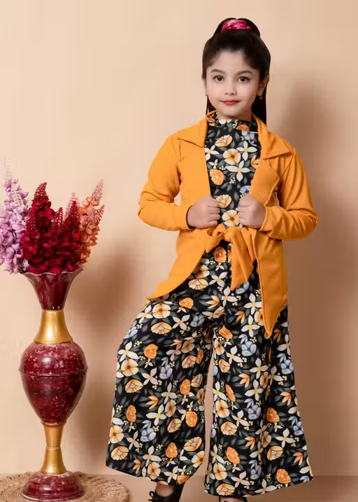Girls Self Designed Premium Cotton Jacket Jumpsuit Dress