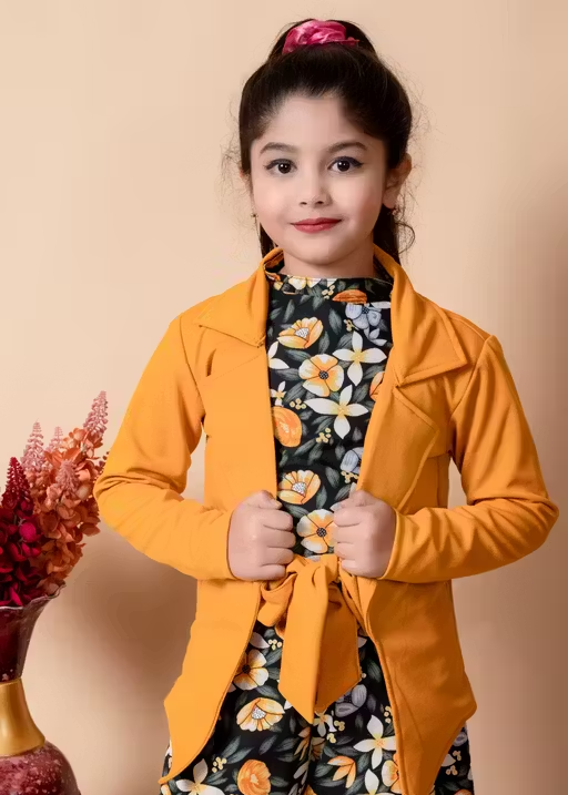 Girls Self Designed Premium Cotton Jacket Jumpsuit Dress - Image 4